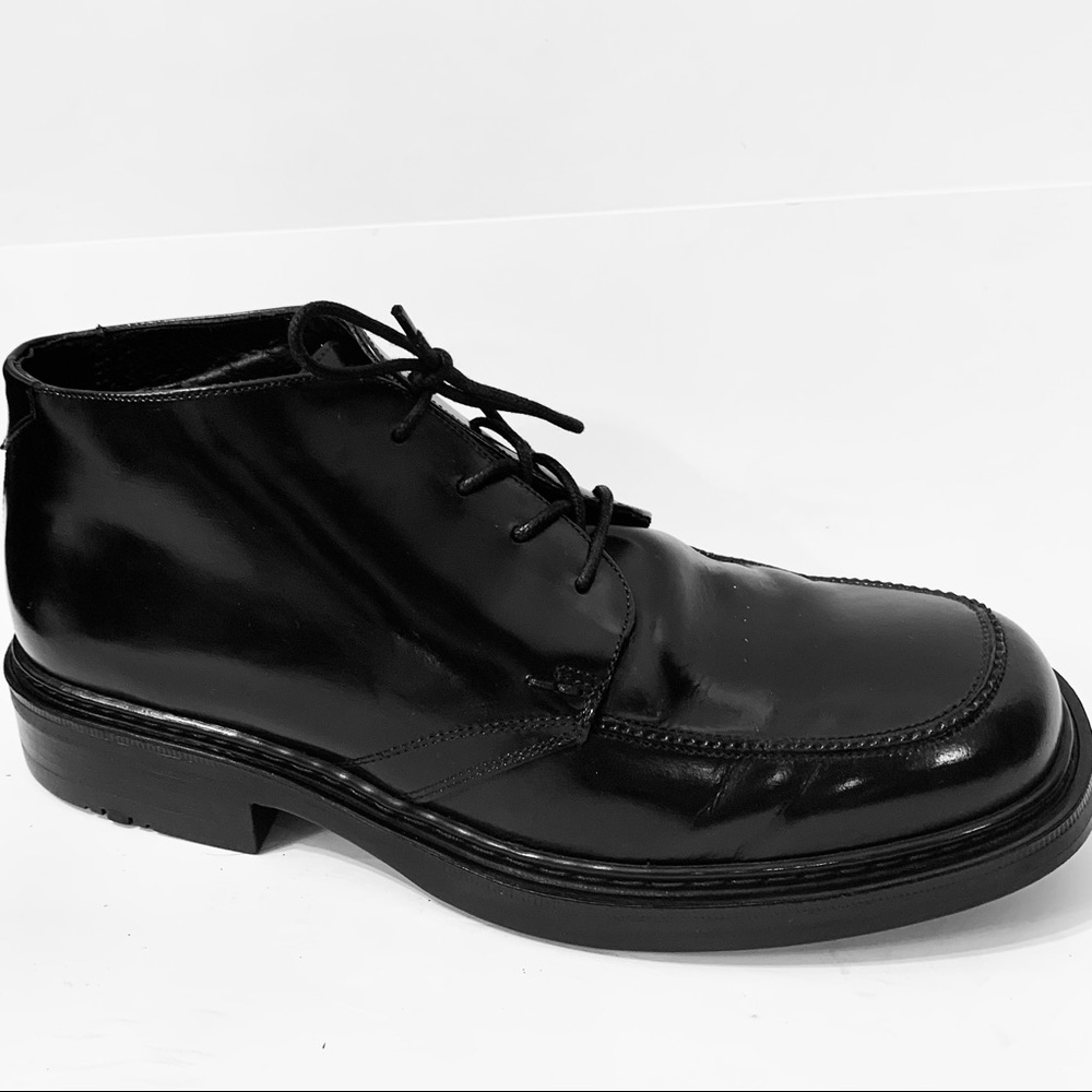 Bostonian Strata Lace Up Mid Hi Dress Boot Black Leather Mens 10.5 Moc Toe Italy